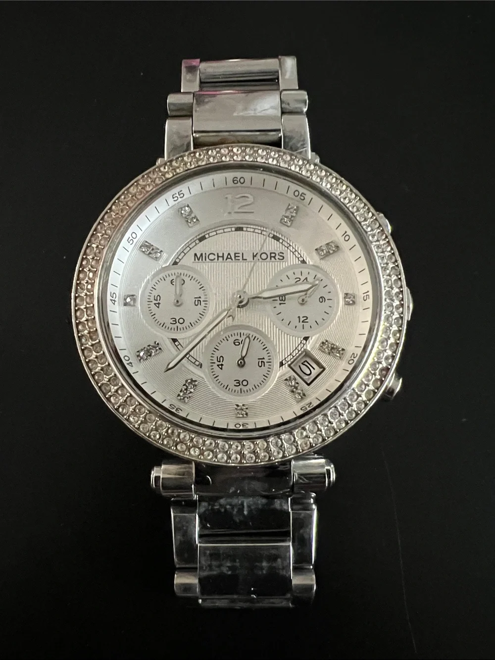 Michael Kors Silver-Tone Crystal Bezel Women's Chronograph Watch